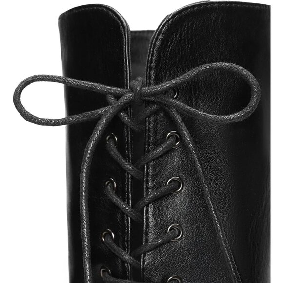 Women Black Pu Textile Over The Knee High Low Block Heel Pointed Toe Riding Boot - Picture 5 of 7